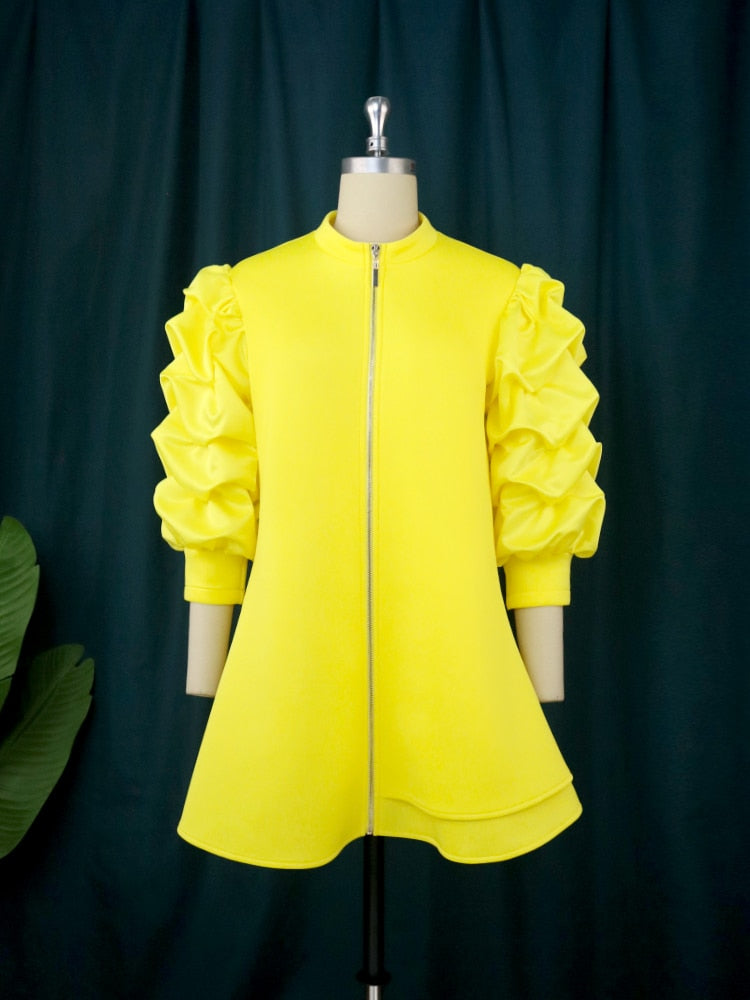 Damen-Minikleid, leichte Baumwolle, Puffärmel, gerader Schnitt-5