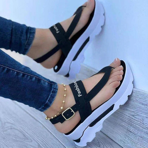 Damen-Sandalen, Plateau, Wildleder mit Schnalle für den Sommer-1