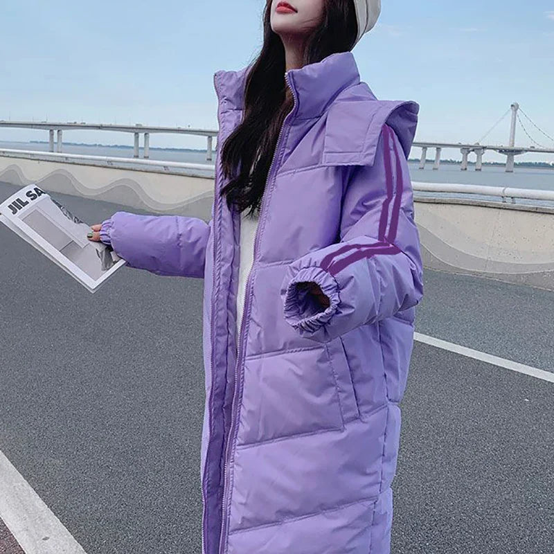 Langer Damen Wintermantel mit Kapuze in Windresistent Polyester 17