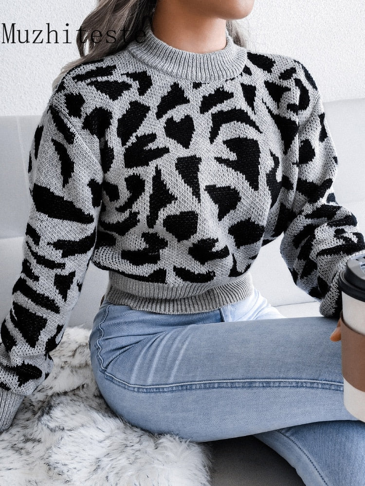 Damen-Strickpullover, mit Jaguar-Muster aus weichem Acryl für Winter-2