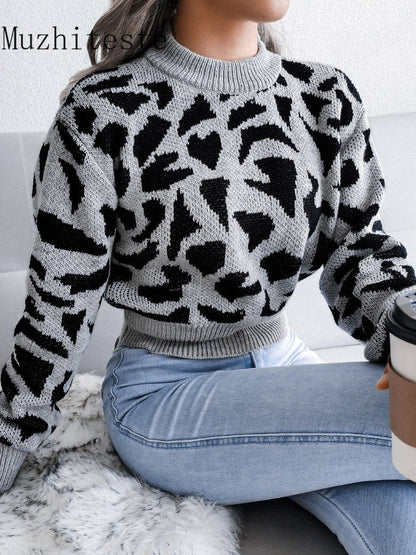 Damen-Strickpullover, mit Jaguar-Muster aus weichem Acryl für Winter-2