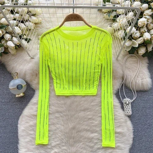 Variant image for Damen-Crop-Top, langärmelig, figurbetontes Polyester-5