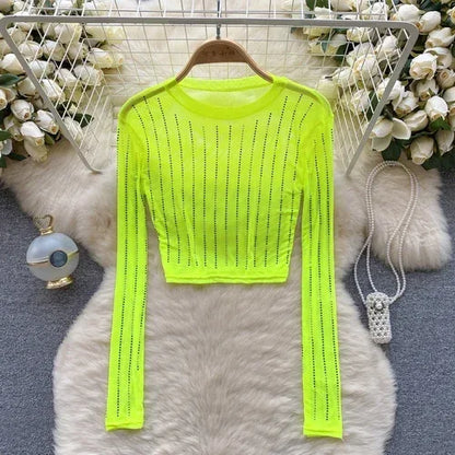 Variant image for Damen-Crop-Top, langärmelig, figurbetontes Polyester-5