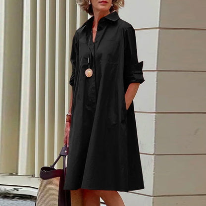 Damen-Midi-Kleid, A-Linie, Polyester, mit Umlegbarer Kragen-3