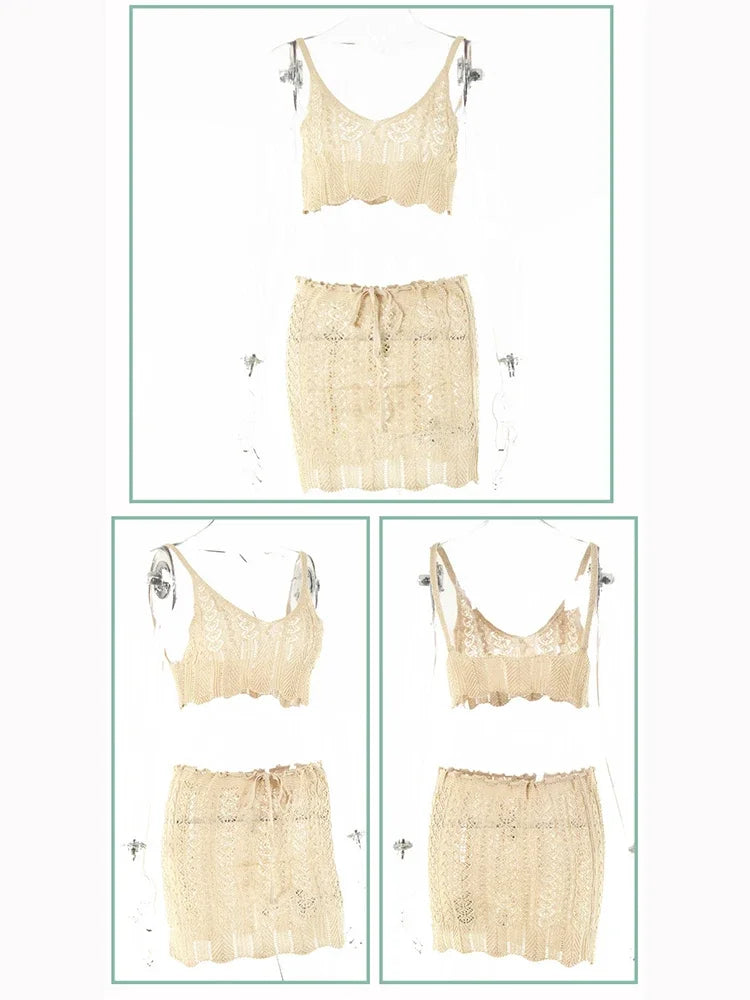 Damen-Rock-Set, Boho-Stil, Polyester, Crop-Top und Rock-6