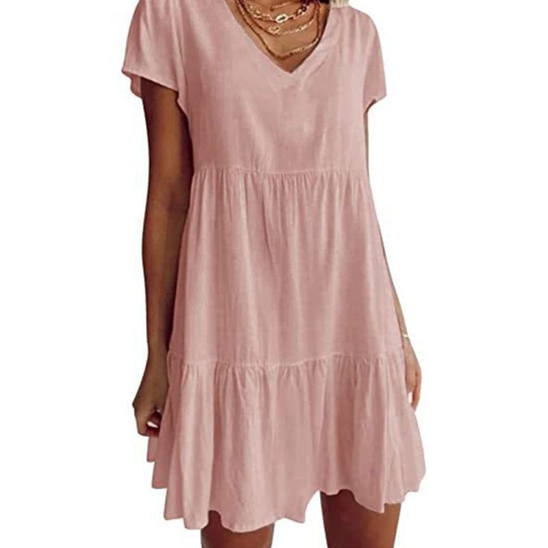 Damen-Tunika, Kleid, leicht, gewebte Stoffe, lässige Passform, Rüschen-5