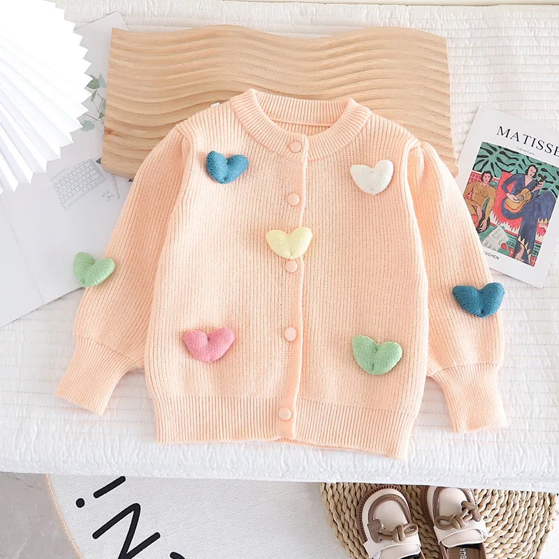 Mädchen-Strickjacke, 3D, Herz, weiche Faser-1