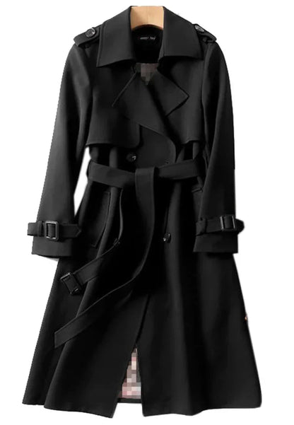 Damen-langer Mantel, doppelt, Reihe, Knöpfe, Polyester, mit Gürtel 6