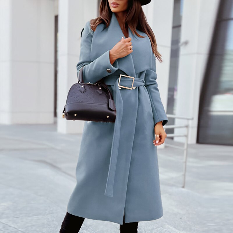 Damen-Wollmantel, elegantes Design, mit Gürtel, Polyester-5