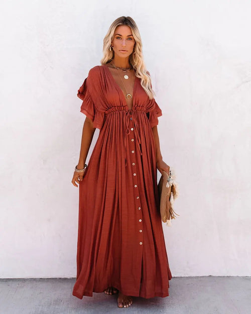 Damen-Strandkleid, langer eleganter leichter Stoff-1