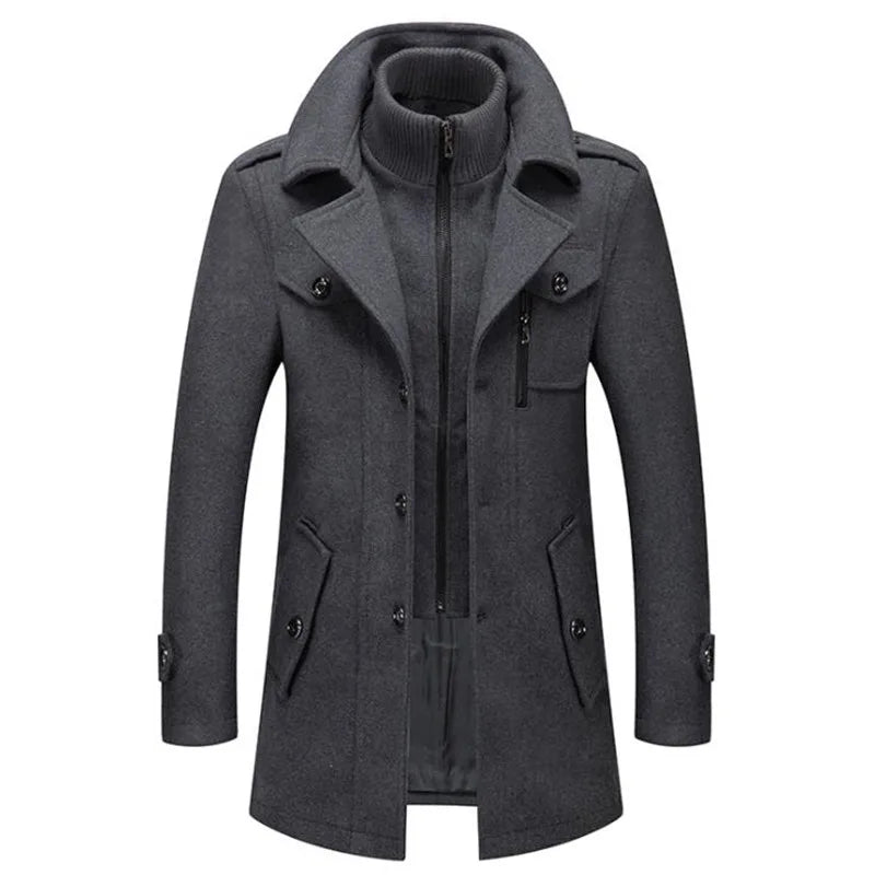 Herren-Langmantel, winddicht, Polyester-Wollmischung-2