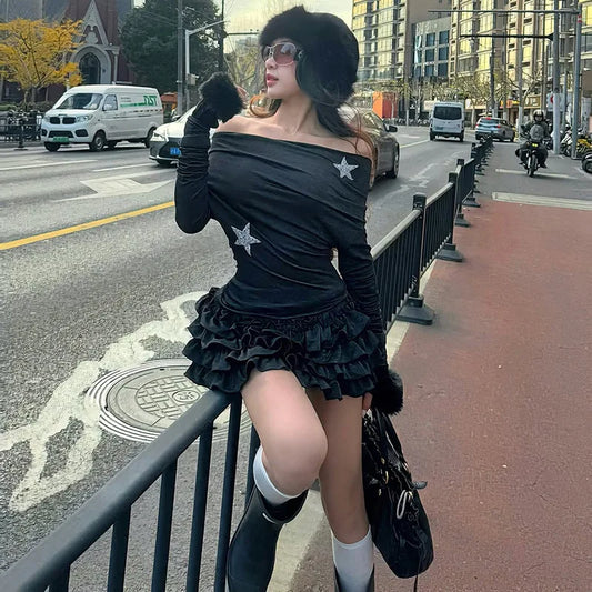 Damen-Minirock, mit Rüschen, Polyester, Elasthan-1