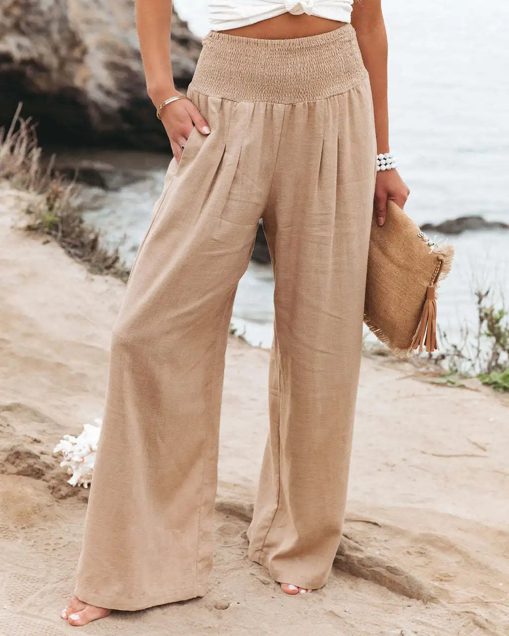Damen-Hose, Retro-Stil, hochwertiger Stoff, mit Taschen-4