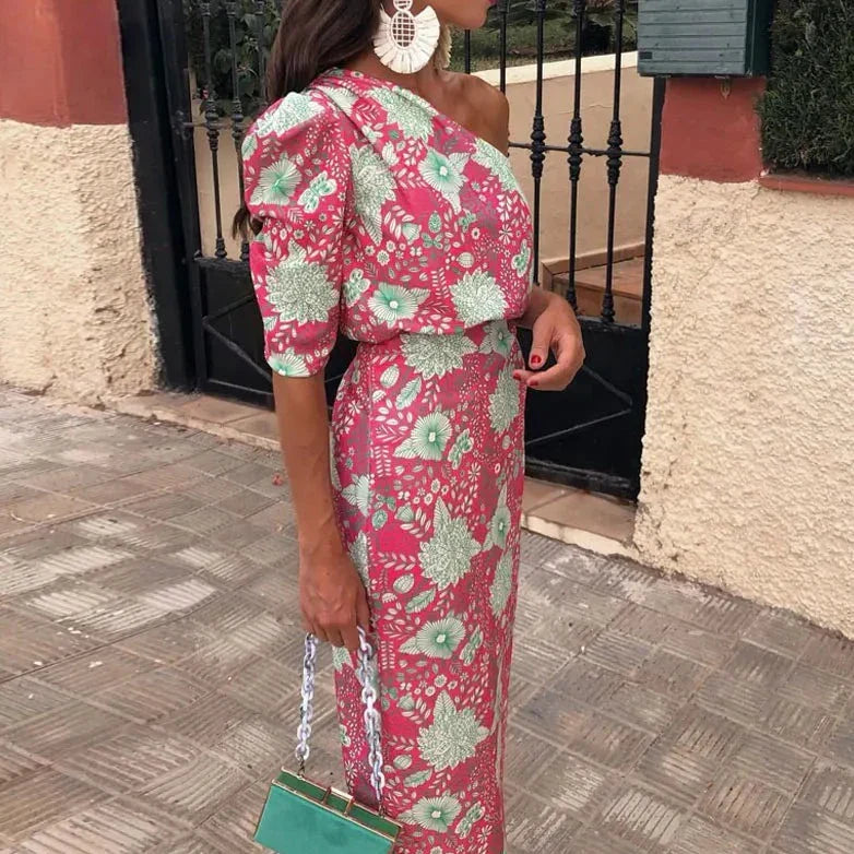 Damen-Maxikleid, bedrucktes leichtes Material für Alltag und Fest 2