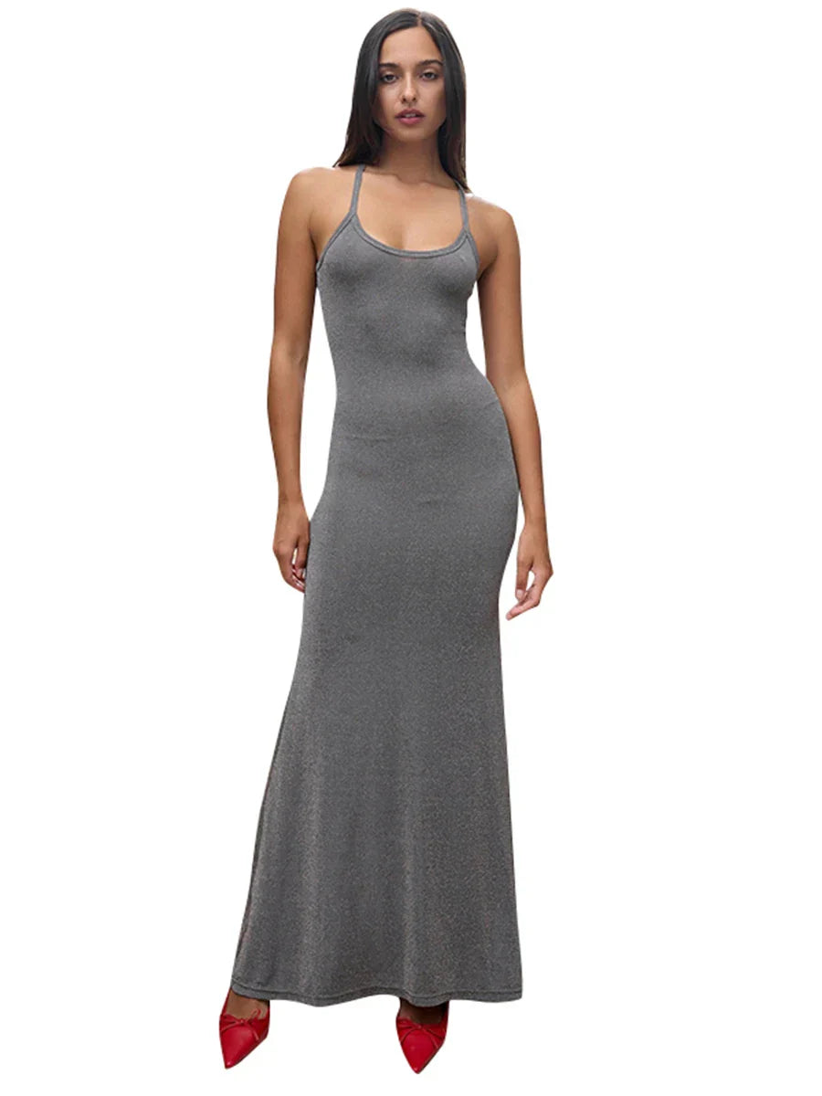 Maxikleid Damen Ärmellos Polyester Knöchellang Casual 1