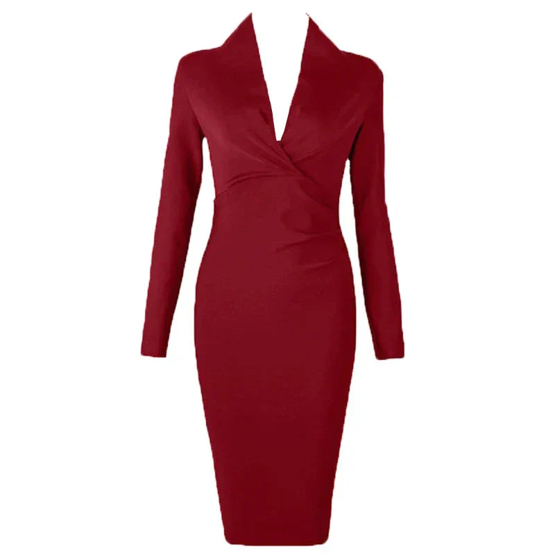 Damen-Midikleid, V-Ausschnitt, Polyester, Spandex-5