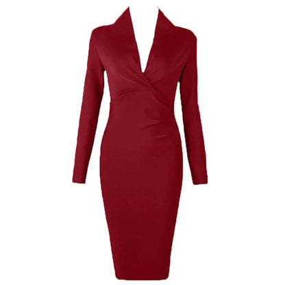Damen-Midikleid, V-Ausschnitt, Polyester, Spandex-5