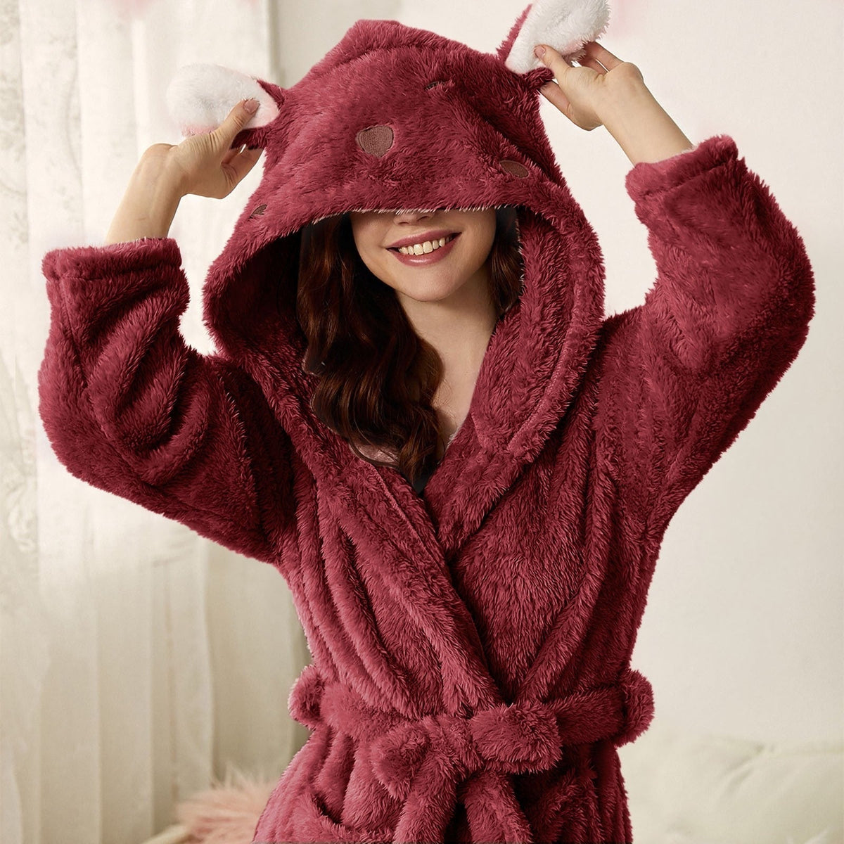 Variant image for Damen Bademantel Weiches Fleece Elegantes Design-1