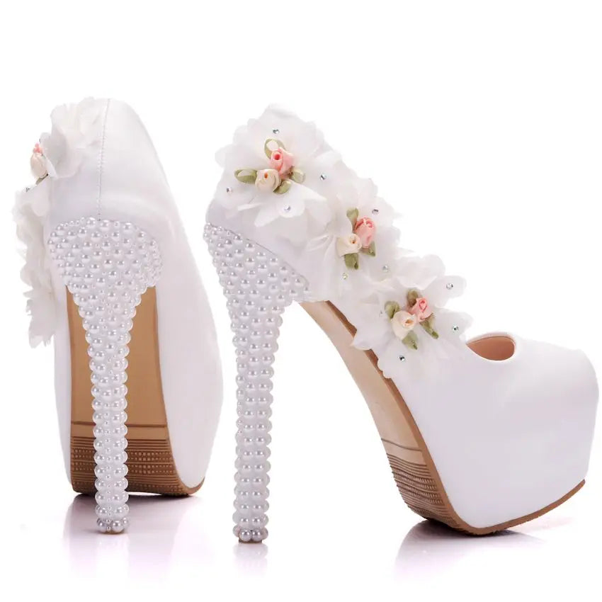 Damen-Pumps, Blumenmuster, hoher Absatz, PU-6
