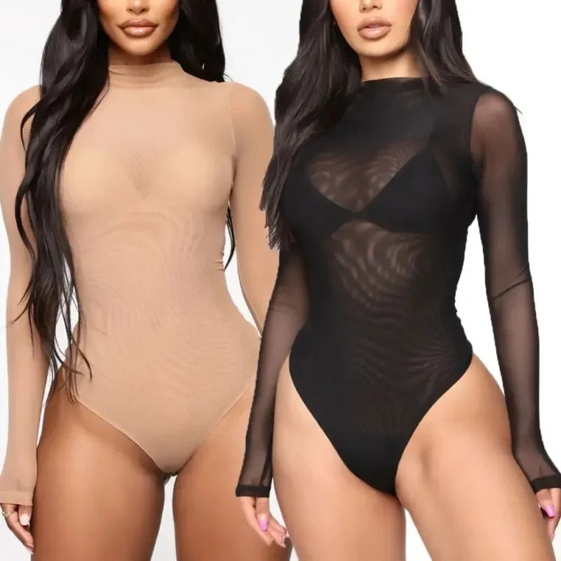 Body Damen Transparentes Design Nylon Polyester Figurbetont-3