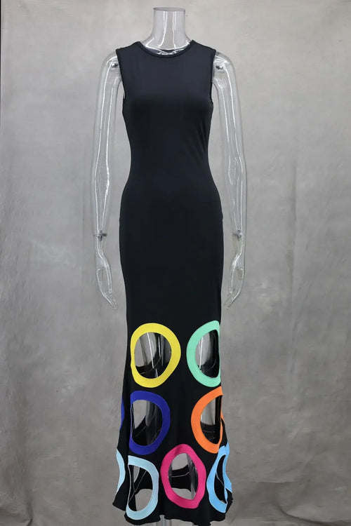 Damen-Maxikleid, schwingender Stil, Polyester, knöchellang-1