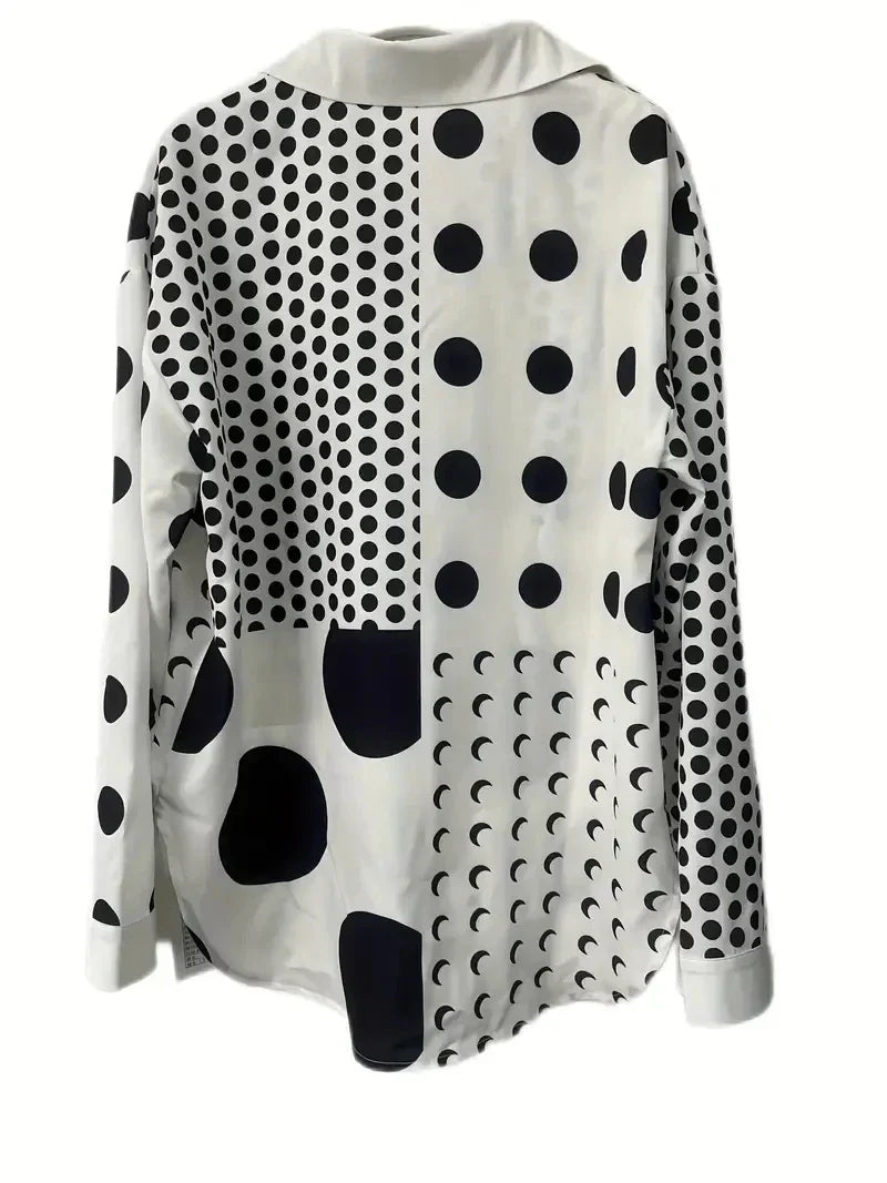 Damenbluse Punkte geometrisches Muster hochwertiger Stoff-2
