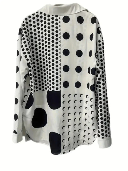 Damenbluse Punkte geometrisches Muster hochwertiger Stoff-2