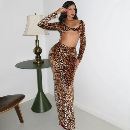 Variant image for Maxikleid Damen Leopardenmuster Figurbetont Polyester Spandex-1