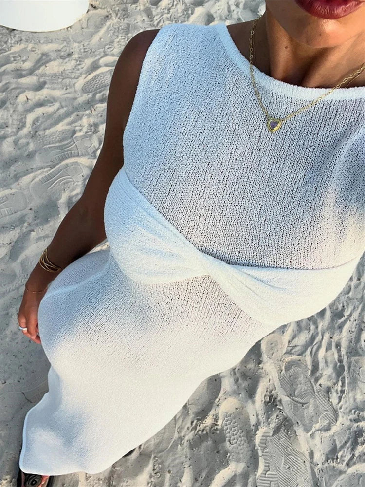 Ärmelloses Maxikleid für Damen aus leichtem Strickstoff – Elegantes und kühles Kleid für Sommer-Strandausflüge 5