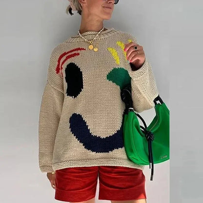 Variant image for Damen-Strickpullover, oversized, boho, aus weichem Material, mit Smiley-Design-21
