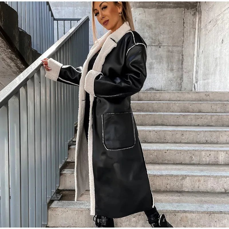 Damen-Lederjacke, mit Pelzdetails und Gürtel, Kunstfell und Polyester-4
