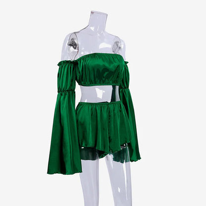 Damen-Pyjama-Set in monochromem Satin mit langen Ärmeln – weiche und elegante Pyjamahose für Entspannung 1