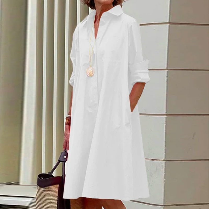 Damen-Midi-Kleid, A-Linie, Polyester, mit Umlegbarer Kragen-4