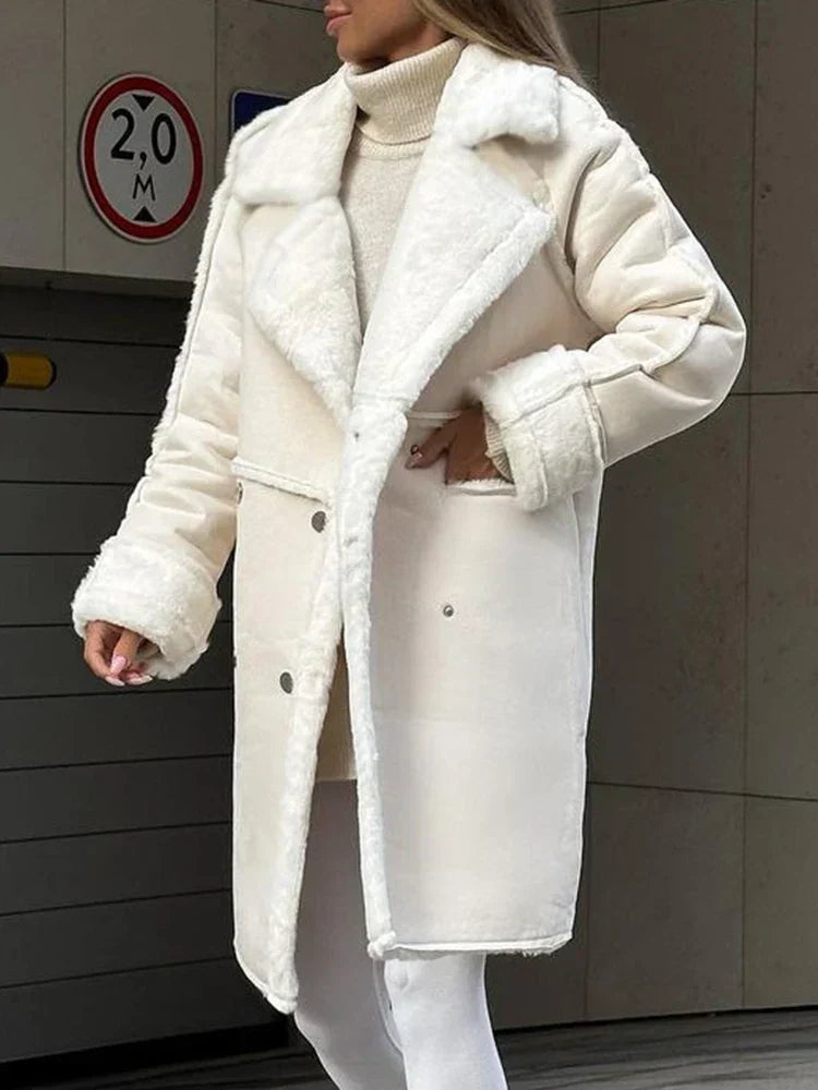 Damen-Mantel Lang Kunstfell Elegant-3