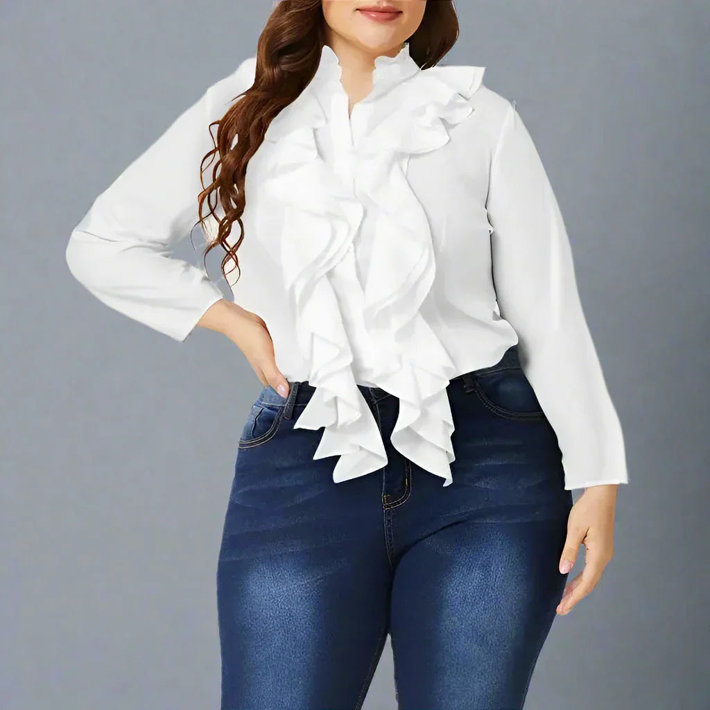 Variantenbild für weiße Damenbluse mit klassischer Passform aus Polyester und Spandex-1