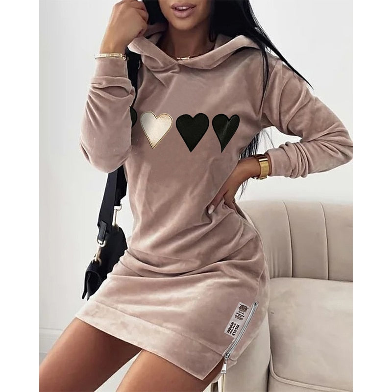 Damen-Kapuzenpullover Sweatshirt Weich Gestrickt mit Herzmuster 2