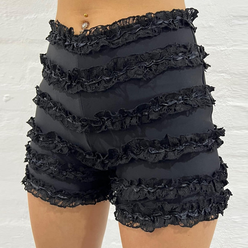 Damen-Shorts, hohe Taille mit Rüschen aus Polyester-1