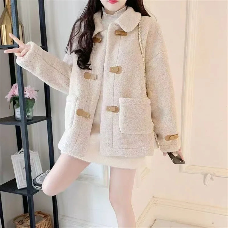 Damen-Kurzjacke, lässig, Lammfell-Optik-5