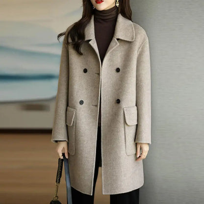 Damen-zweireihiger-Mantel, Polyester, Herbst, Winter-4