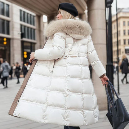 Lange Damen-Winterjacke mit Pelzkragen und verstellbarem Gürtel – elegant und warm für kalte Tage 12