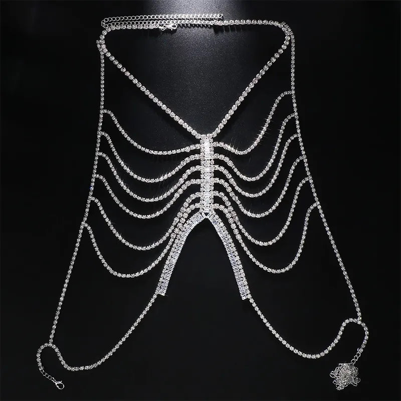 Damen-Körperschmuck, geometrisches Design, Metall, Strass-4