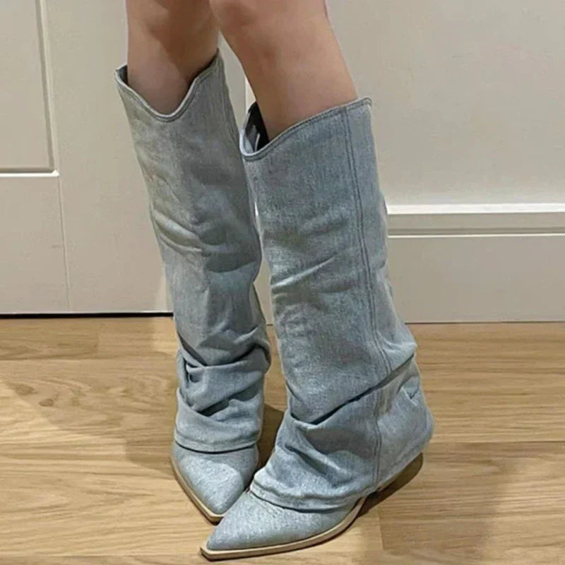 Variant image for Damen-Stiefel, kniehoch, Västerländsk Stil, Stoff-1