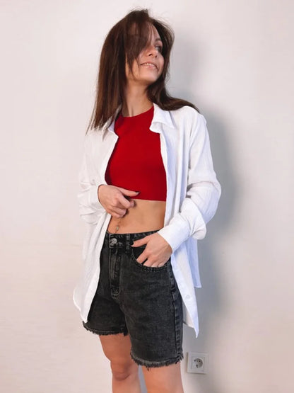 Damen-Jeansshorts, hohe Taille, lässiger Denim 5