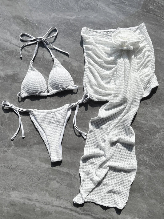 Damen Dreiteiliges Bikini-Set Monochrom Polyester Nylon Spandex-1