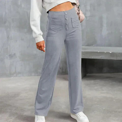 Damen-Freizeithose, hohe Taille, elastisch, Polyester, Stretch-3