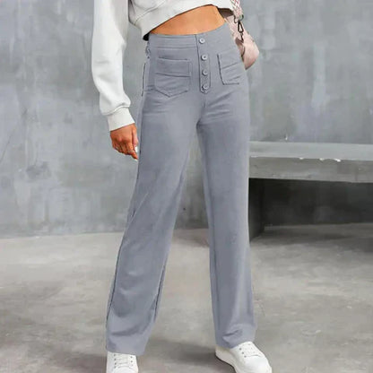 Damen-Freizeithose, hohe Taille, elastisch, Polyester, Stretch-3