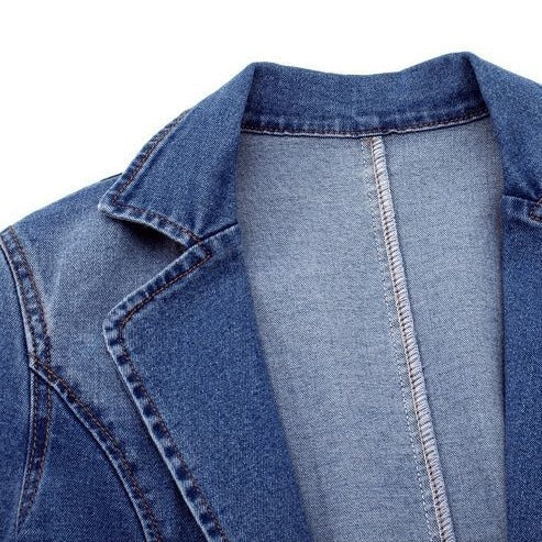 Damen Blazer Denim Moderner Stil Tailliert Wendbarer Kragen-3