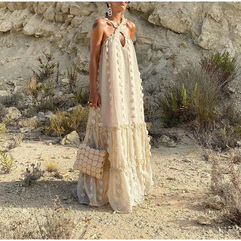 Maxikleid Damen Patchwork Design Lang Polyester 6