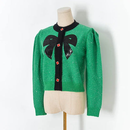 Damen Cardigan Puffärmel Viskose und Polyamid 7