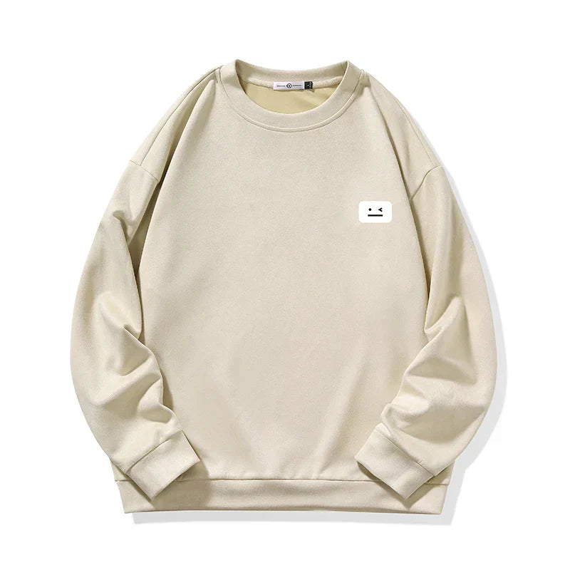 Herren-Pullover, minimalistischer Rundhals, weiche Baumwolle, mit grafischem Detail-2